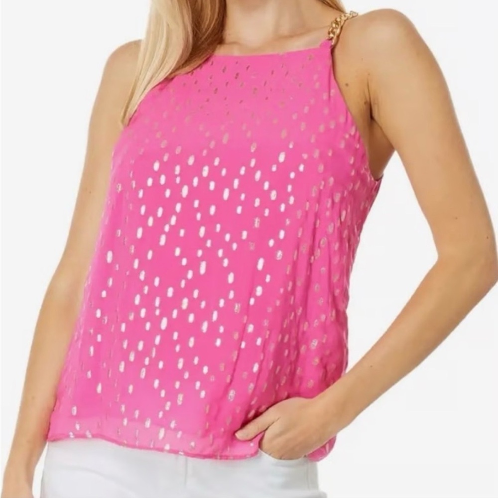 Lilly Pulitzer Joannah Aura Pink Women’s 8 Sleeveless Top Chain Vibrant Preppy
